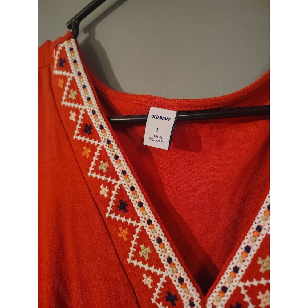 Old Navy Embroidered V-Neck Midi Dress Burnt Orange Boho Elastic Waist Large - Picture 3 of 5